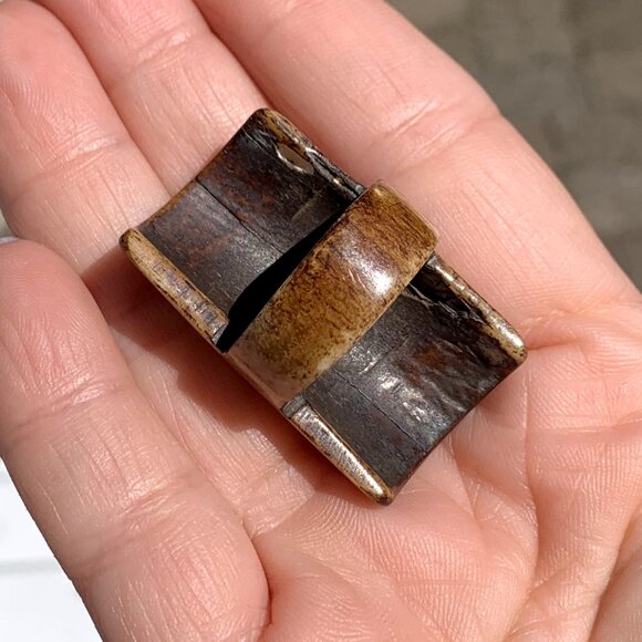 Vtg Unique Natural Wood with Om Inlay Ring - Picture 4 of 8